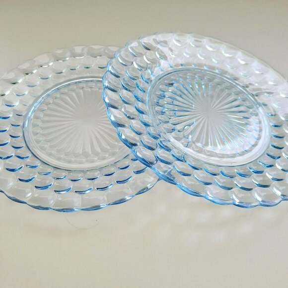 Vintage Anchor Hocking Bubble Blue Dinner Plate Set of 2, Textured, USA Made - Picture 8 of 8
